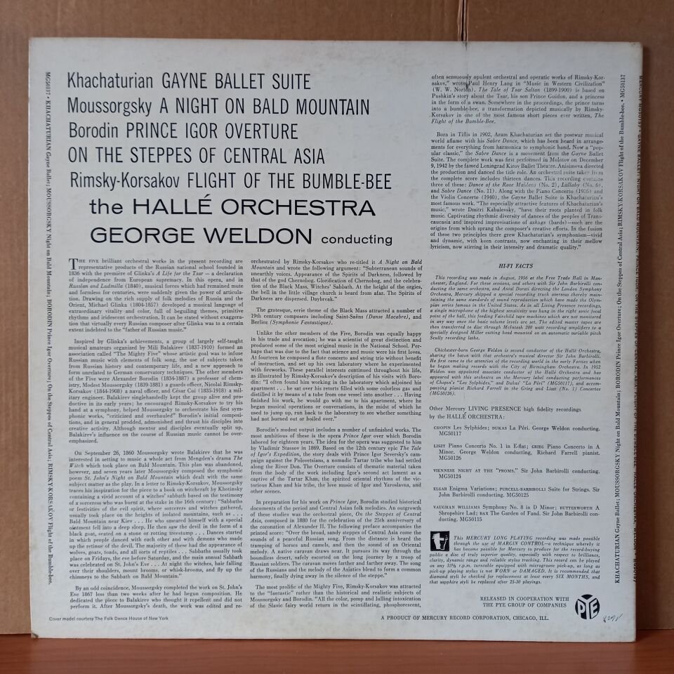 KHACHATURIAN: GAYNE BALLET SUITE, MOUSSORGSKY: A NIGHT ON BALD MOUNTAIN, BORODIN: PRINCE IGOR OVERTURE · ON THE STEPPES OF CENTRAL ASIA, RIMSKY-KORSAKOV: FLIGHT OF THE BUMBLE BEE /GEORGE WELDON, HALLE ORCHESTRA (1957) - LP 2.EL PLAK