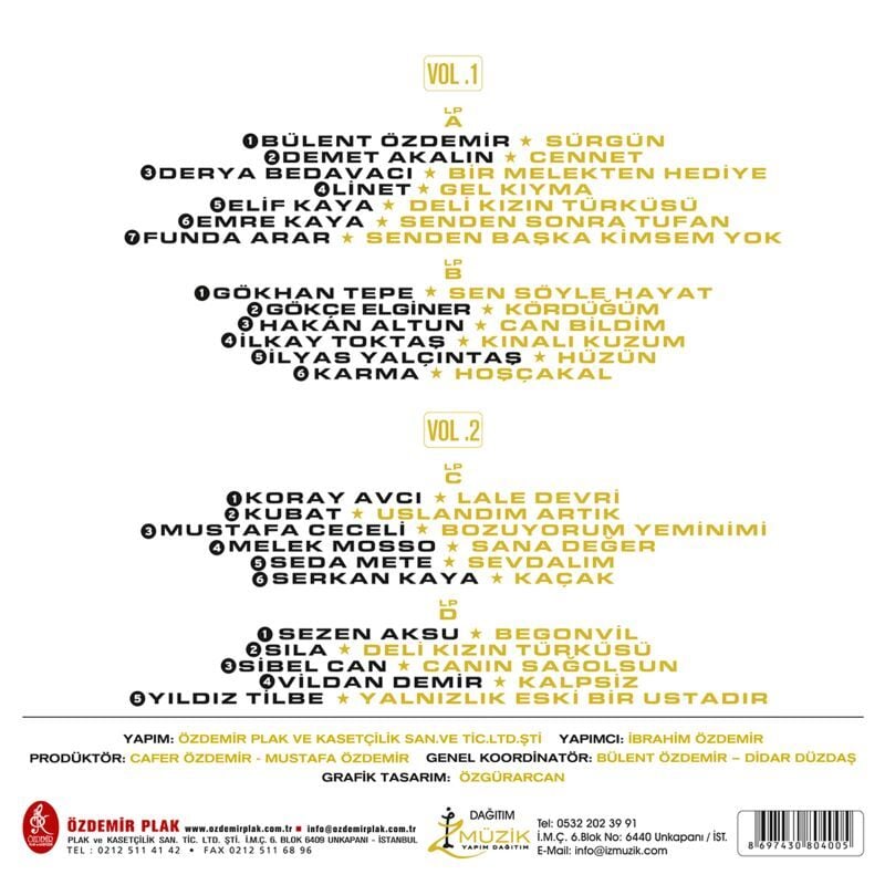 BÜLENT ÖZDEMİR ŞARKILARI - VOL 1 & VOL 2 / SEZEN AKSU MELEK MOSSO HAKAN ALTUN DEMET AKALIN (2025) - 2LP SIFIR PLAK