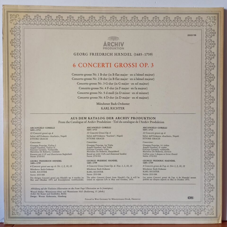 GEORG FRIEDRICH HANDEL / MÜNCHENER BACH-ORCHESTER, KARL RICHTER – 6 CONCERTI GROSSI OP. 3 (1976) - LP 2.EL PLAK