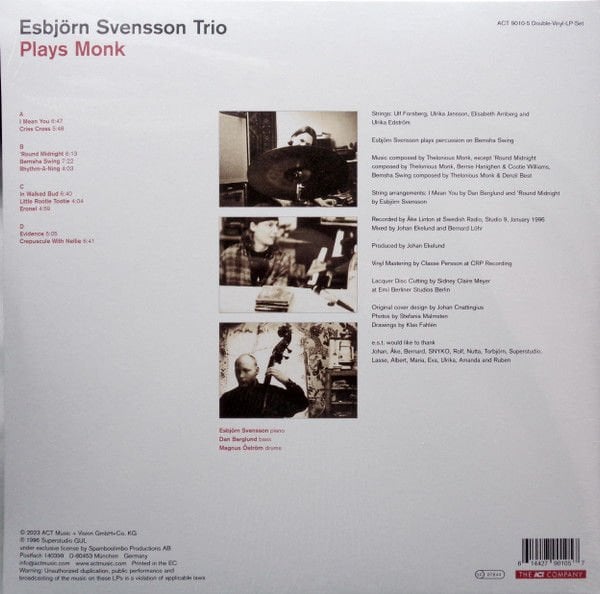 ESBJÖRN SVENSSON TRIO E.S.T -  PLAYS MONK (1996) - 2LP ACT MUSIC 2023 EDITION COLOURED VINYL SIFIR PLAK