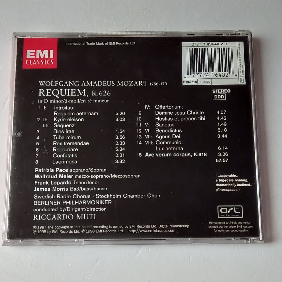 MOZART: REQUIEM - BERLINER PHILHARMONIKER, MUTI (1987) - CD 2.EL