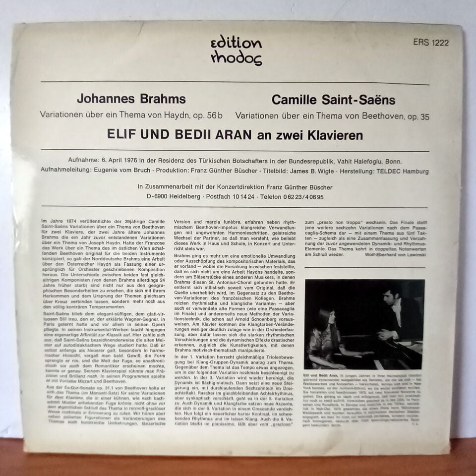 VARIATIONEN FÜR 2 KLAVIERE / BRAHMS / HAYDN, SAINT-SAENS / BEETHOVEN, ELiF UND BEDii ARAN - LP 2.EL PLAK