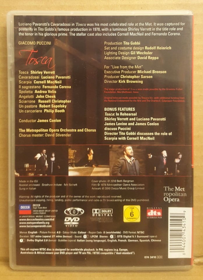 PUCCINI - TOSCA / SHIRLEY VERRETT LUICIANO PAVAROTTI METROPOLITAN OPERA (1978) - DVD 2010 EDITION 2.EL