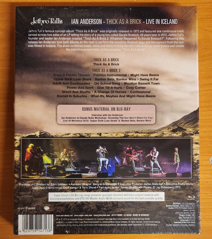 IAN ANDERSON – THICK AS A BRICK LIVE IN ICELAND - (2020)  - BLU-RAY+2CD COLLECTOR'S EDITION AMBALAJINDA SIFIR
