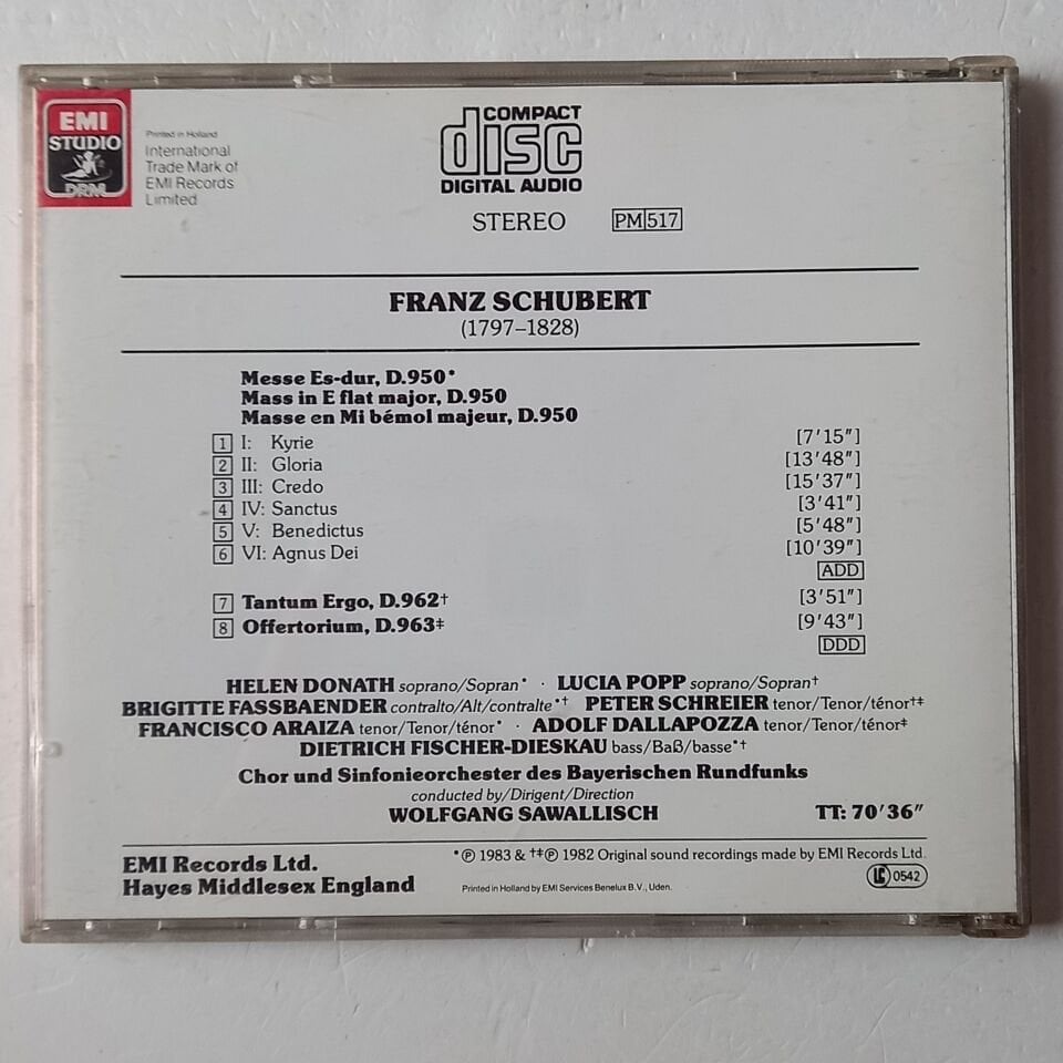 SCHUBERT: MASS IN E FLAT - WOLFGANG SAWALLISCH (1983) - CD REMASTERED 1988 2.EL