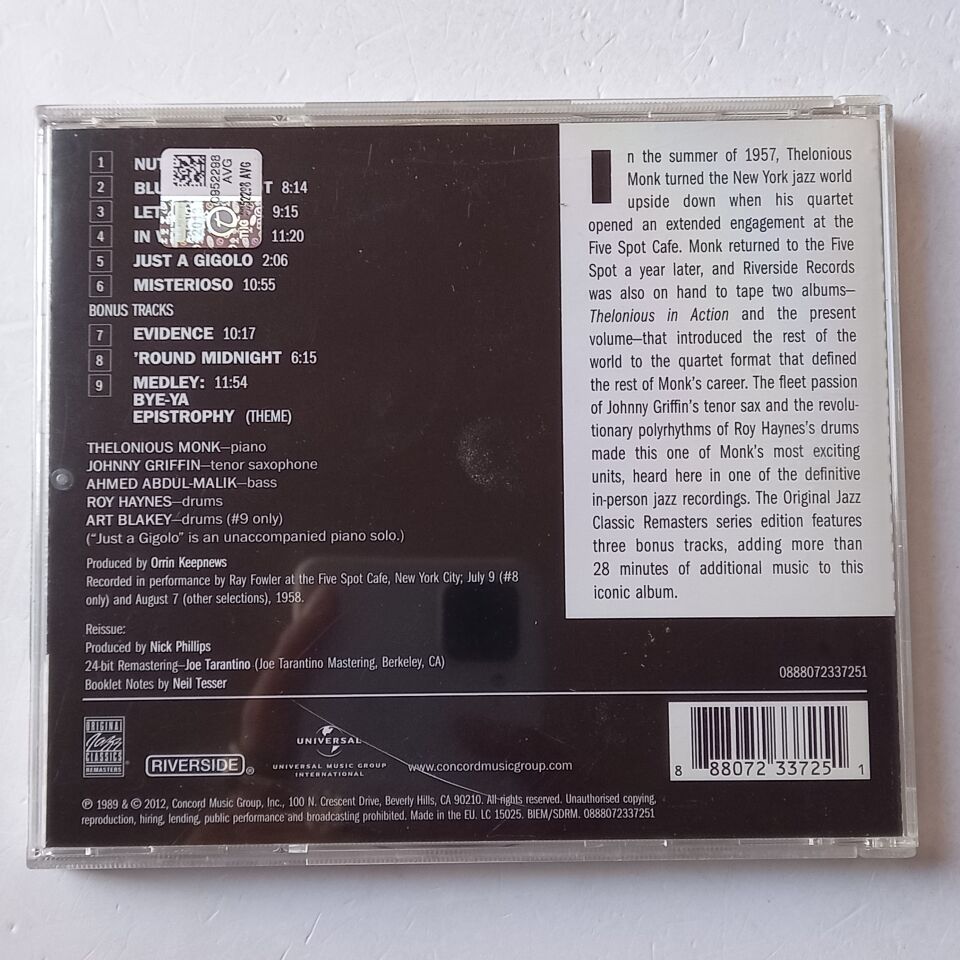 THE THELONIOUS MONK QUARTET – MISTERIOSO (1958) - CD 2012 REMASTERED REISSUE 2.EL