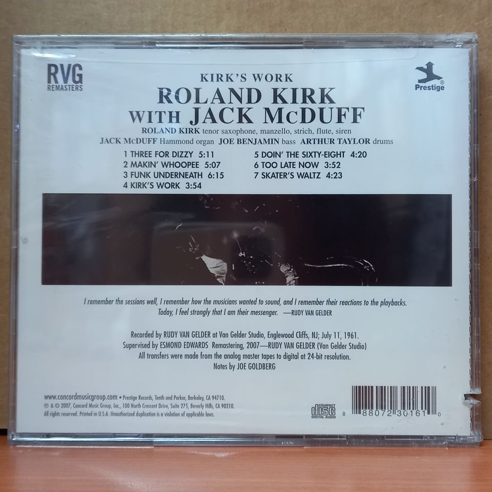 ROLAND KIRK WITH JACK MCDUFF – KIRK'S WORK (2007) - CD SIFIR