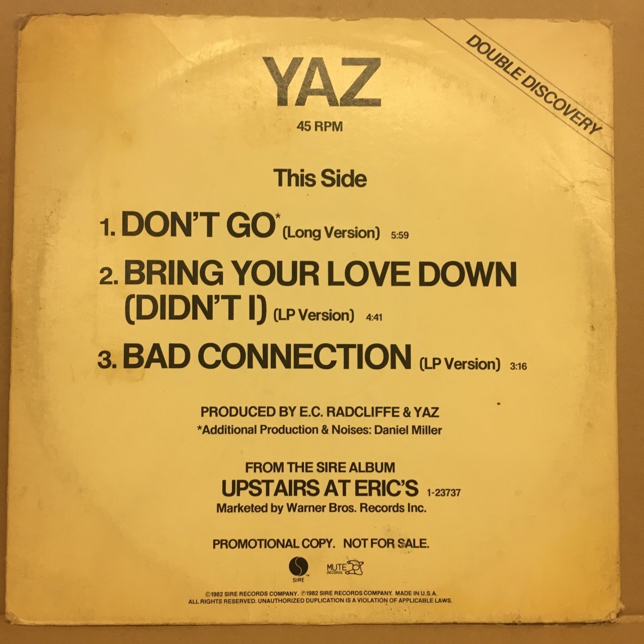 YAZ (YAZOO) - DON'T GO / SUNFIRE - SHAKE YOUR BODY 1982 12'' MAXISINGLE PROMO
