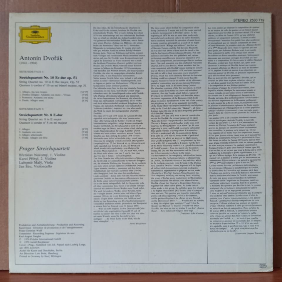 ANTONIN DVORAK: STREICHQUARTETT - STRING QUARTETS NO. 8 & NO. 10 / PRAGER STREICHQUARTETT (1976) - LP 2.EL PLAK