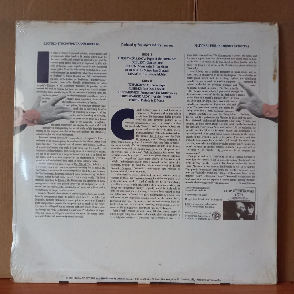 LEOPOLD STOKOWSKI, NATIONAL PHILHARMONIC ORCHESTRA – HIS GREAT TRANSCRIPTIONS FOR ORCHESTRA / RIMSKY-KORSAKOV, DEBUSSY, CHOPIN, ALBENIZ, SHOSTAKOVICH, NOVACEK (1977) - LP DÖNEM BASKISI SIFIR PLAK
