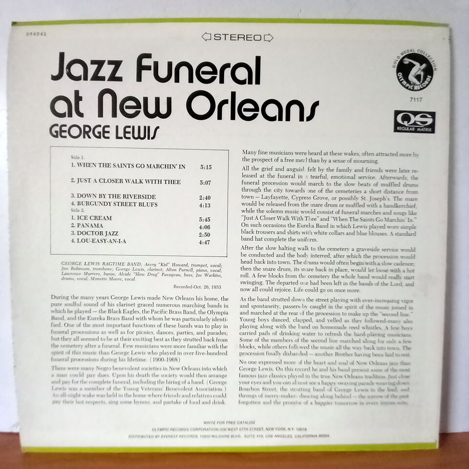 GEORGE LEWIS – JAZZ FUNERAL AT NEW ORLEANS (1980) - LP 2.EL PLAK