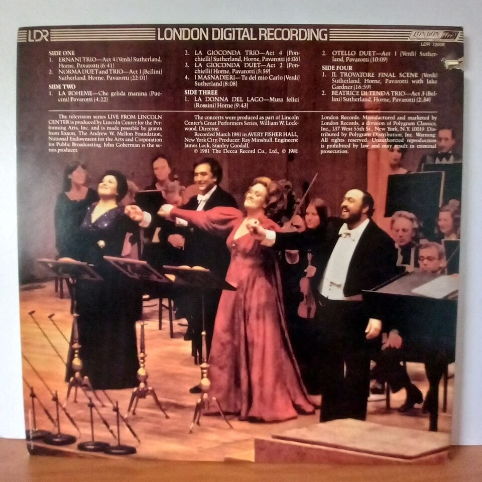 SUTHERLAND, HORNE, PAVAROTTI: LIVE FROM LINCOLN CENTER / NEW YORK CITY OPERA ORCHESTRA, BONYNGE (1981) - 2LP 2.EL PLAK