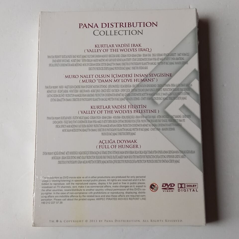 PANA DISTRIBUTION COLLECTION - KURTLAR VADİSİ IRAK, MURO NALET OLSUN İÇİMDEKİ İNSAN SEVGİSİNE, KURTLAR VADİSİ FİLİSTİN, AÇLIĞA DOYMAK DVD AMBALAJINDA SIFIR