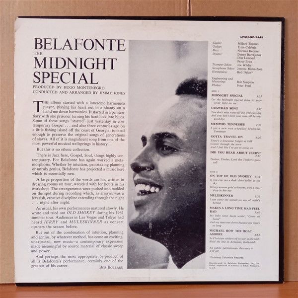 HARRY BELAFONTE – THE MIDNIGHT SPECIAL (1962) - LP 2. EL PLAK