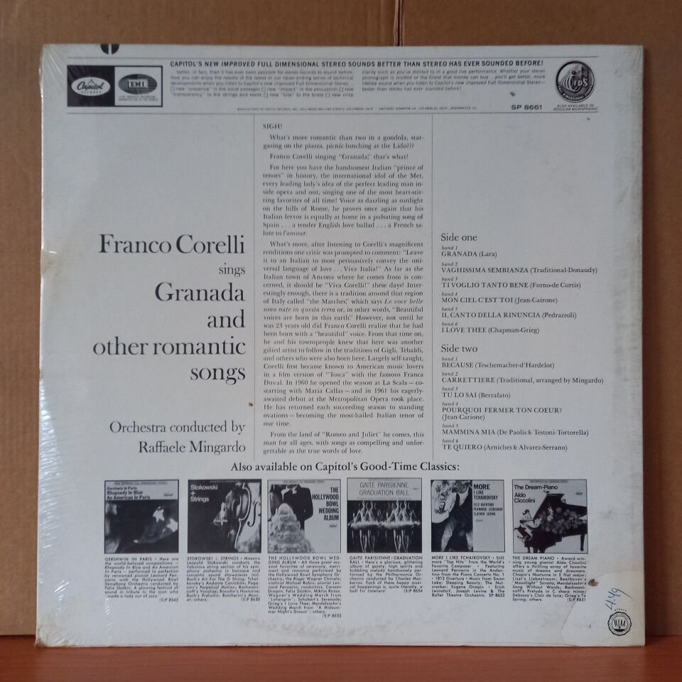 FRANCO CORELLI SINGS GRANADA AND OTHER ROMANTIC SONGS / RAFFAELE MINGARDO - LP DÖNEM BASKISI SIFIR PLAK