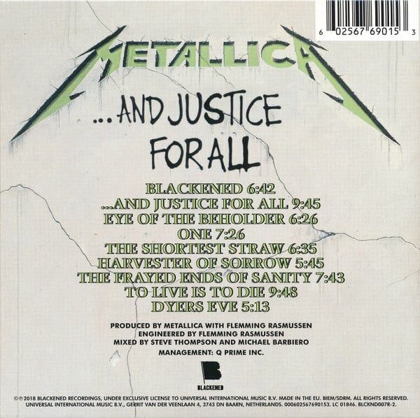 METALLICA – ...AND JUSTICE FOR ALL (1988) - CD REMASTERED 2018 REISSUE DIGISLEEVE AMBALAJINDA SIFIR