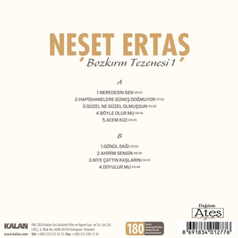 NEŞET ERTAŞ - BOZKIRIN TEZENESİ VOL1 - LP HALK MÜZİĞİ 2024 BASIM SIFIR PLAK
