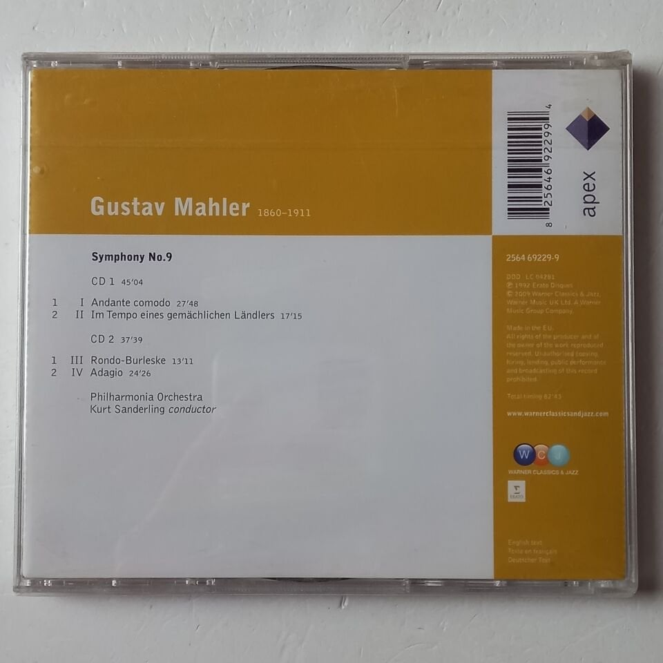 MAHLER - PHILHARMONIA ORCHESTRA, KURT SANDERLING – SYMPHONY NO.9 (1992) - 2CD REISSUE AMBALAJINDA SIFIR