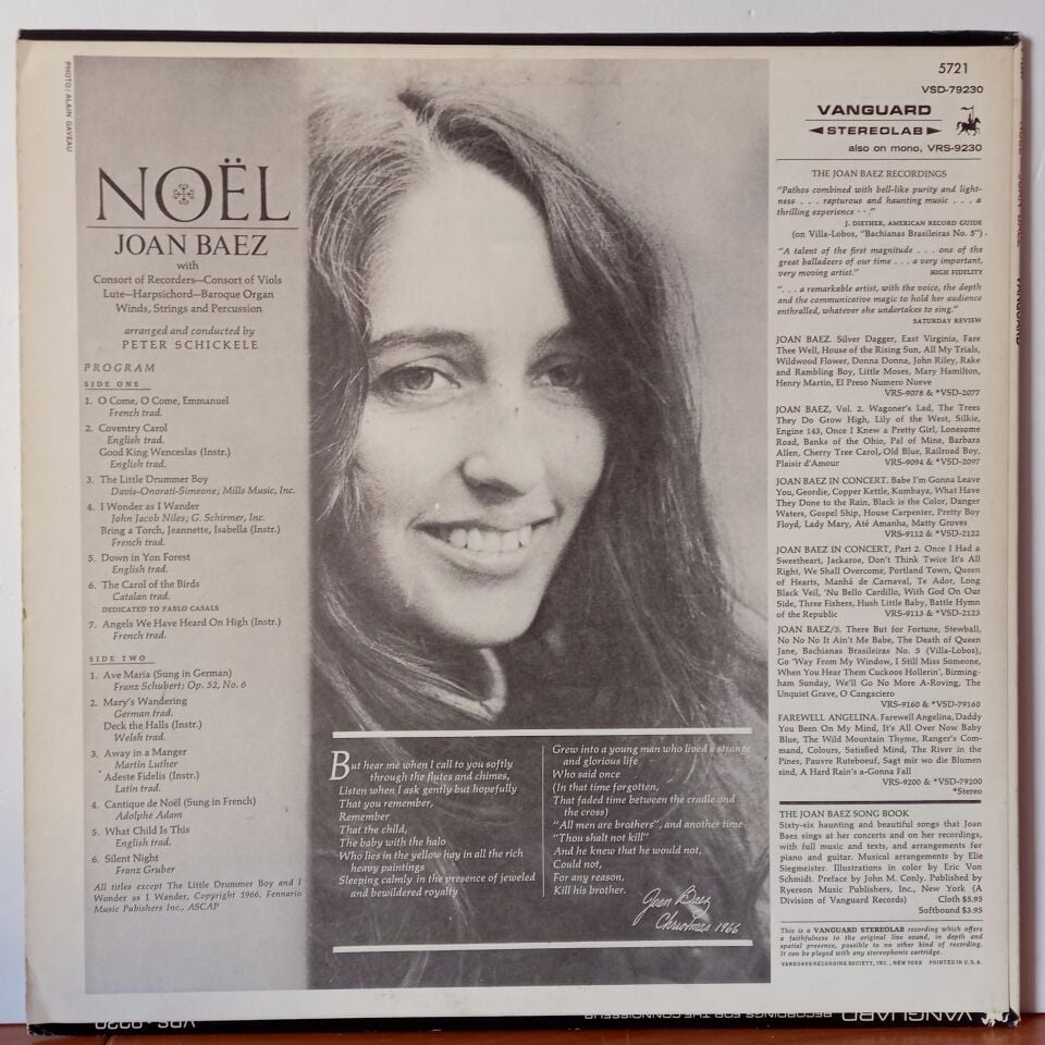 JOAN BAEZ – NOEL (1966) - LP 2.EL PLAK