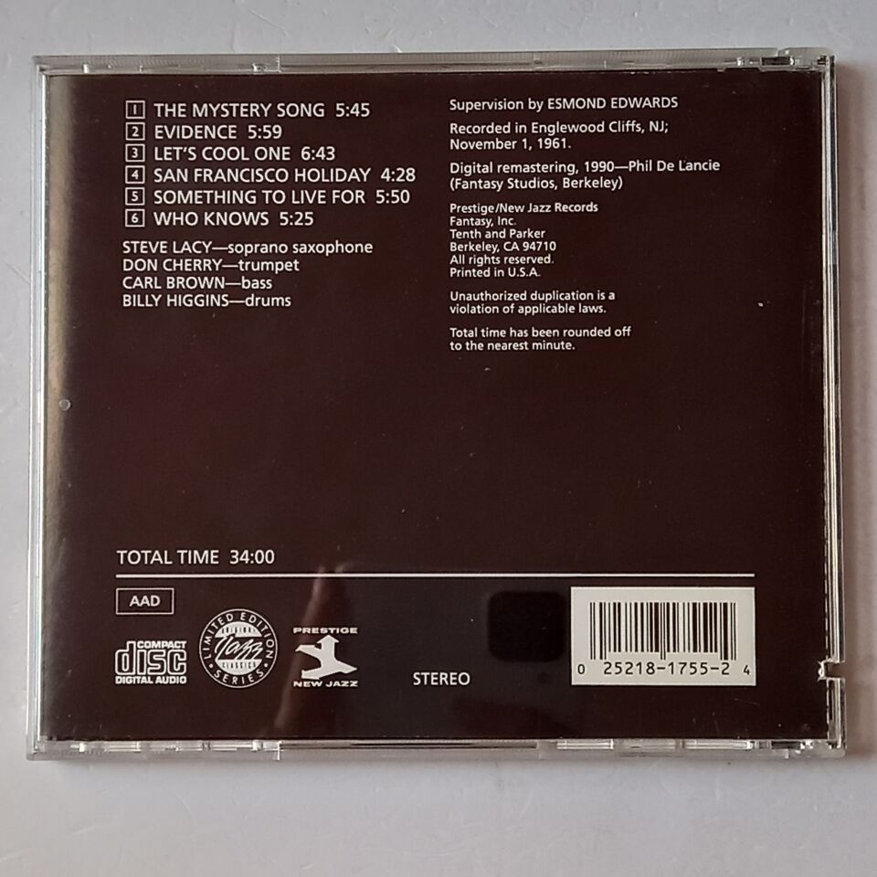 STEVE LACY WITH DON CHERRY – EVIDENCE (1962) - CD 1990 REMASTERED REISSUE 2.EL