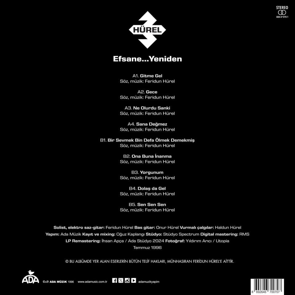 3 HÜREL - EFSANE...YENİDEN (1996) - LP 180GR 2025 BASIM AMBALAJINDA SIFIR PLAK