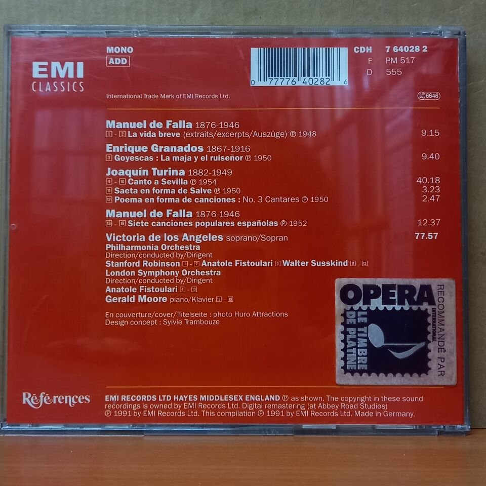 VICTORIA DE LOS ANGELES - GRANADOS / TURINA / FALLA - GERALD MOORE / PHILHARMONIA ORCHESTRA, LONDON SYMPHONY ORCHESTRA / ANATOLE FISTOULARI, WALTER SUSSKIND, STANFORD ROBINSON / 7 CANCIONES POPULARES ESPANOLAS (1991) - CD 2.EL