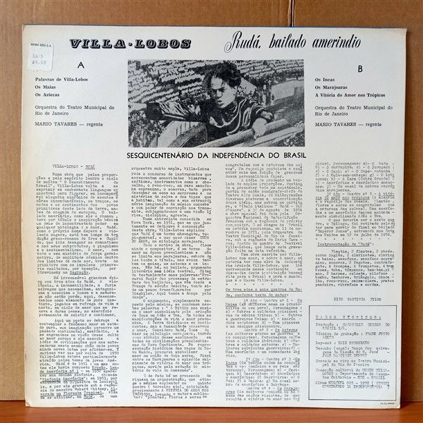 HEITOR VILLA-LOBOS: RUDA, BAILADO AMERINDIO / ORQUESTRA DO TEATRO MUNICIPAL DO RIO DE JANEIRO, MARIO TAVARES (1972) - LP 2.EL PLAK