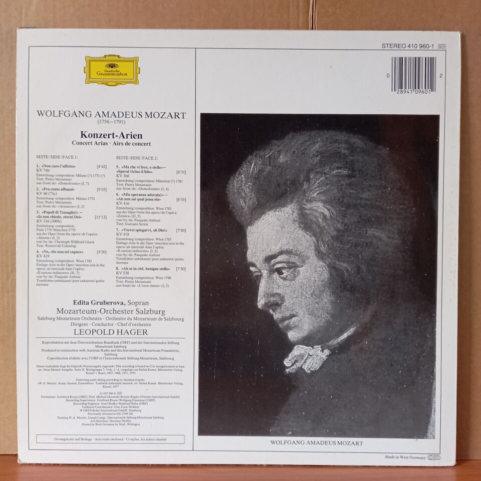 EDITH GRUBEROVA / MOZART: KONZERT-ARIEN, CONCERT ARIAS / MOZARTEUM-ORCHESTER SALZBURG, LEOPOLD HAGER (1983) - LP 2.EL PLAK