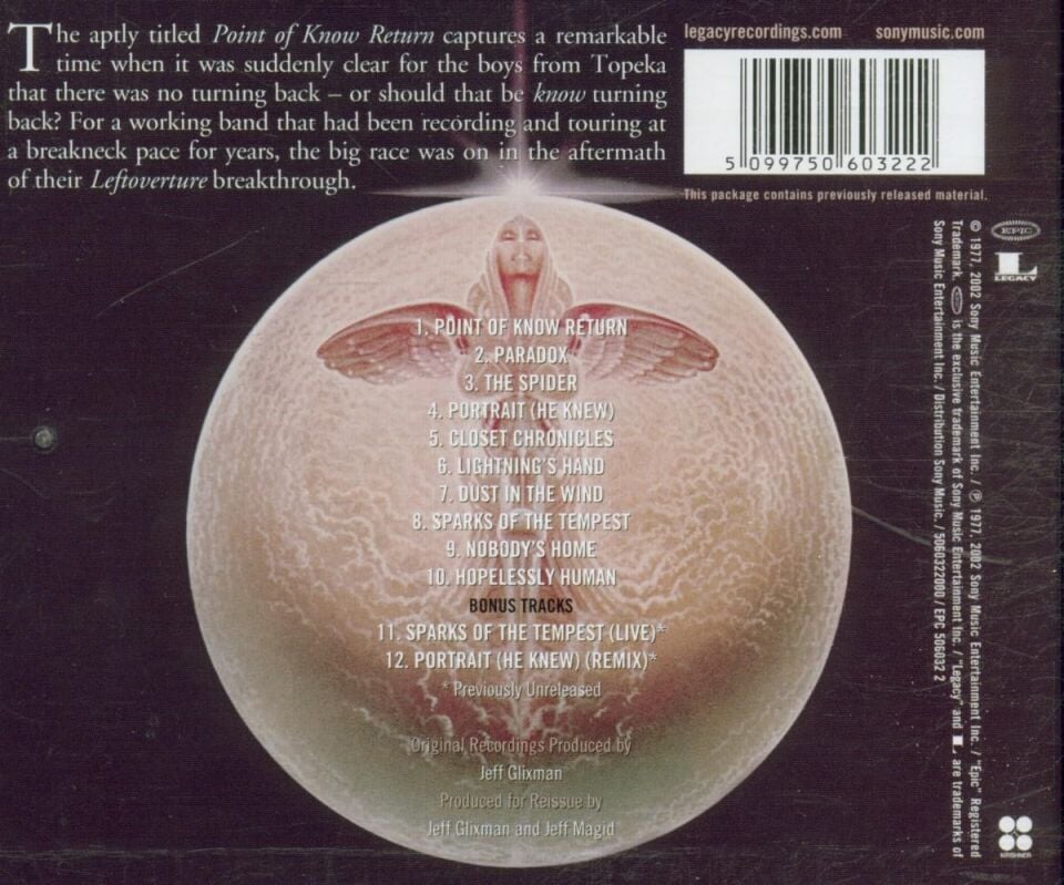 KANSAS - POINT OF KNOW RETURN ) - CD 2002 REISSUE / JEWEL CASE AMBALJINDA SIFIR ÜRÜN
