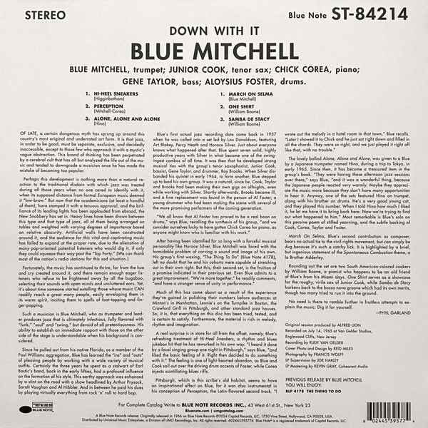 BLUE MITCHELL QUINTET - DOWN WITH IT (1965) - LP BLUE NOTE TONE POET SERIES 180GR 2024 EDITION SIFIR PLAK