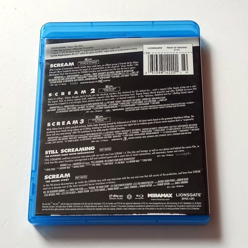 SCREAM 5-FILM SET: SCREAM 1, 2, 3 + RETROSPECTIVE, DOCUMENTARY - 4 DİSK BLU-RAY REGION A 2.EL TR ALTYAZI YOKTUR