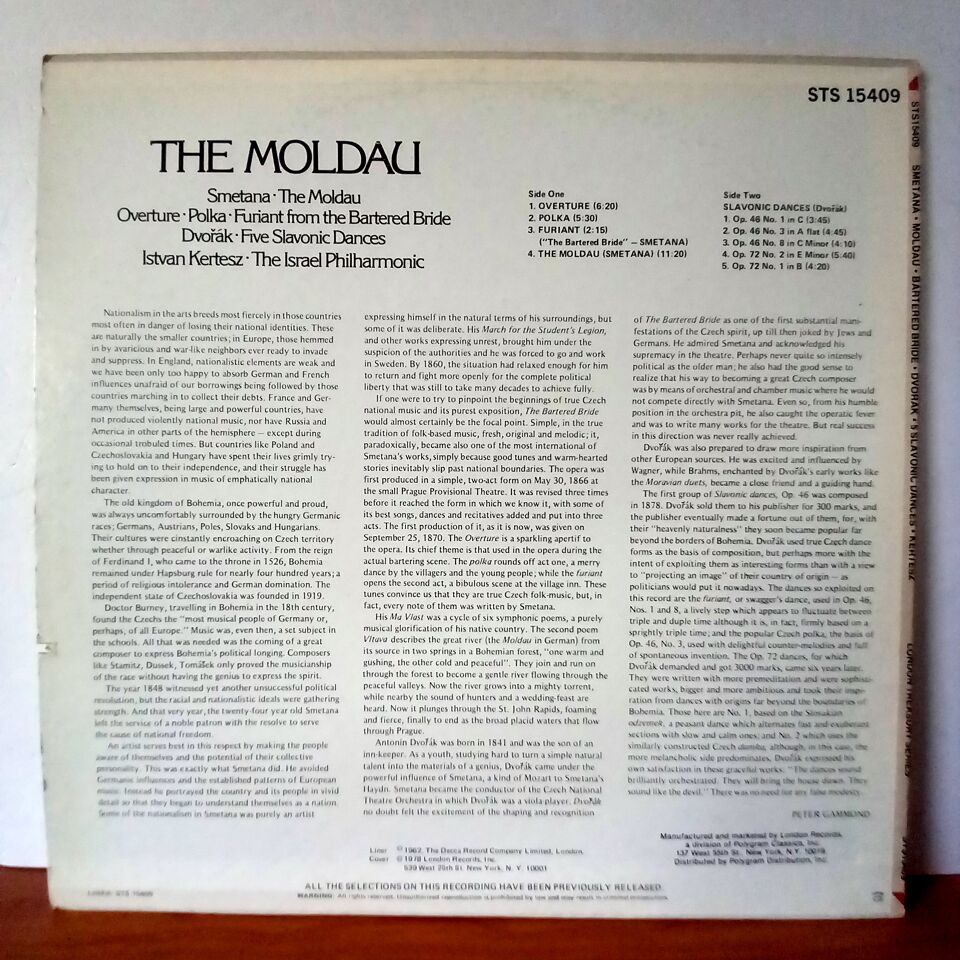 THE MOLDAU / SMETANA, DVORAK, ISTVAN KERTESZ, THE ISRAEL PHILHARMONIC (1978) - LP 2.EL PLAK