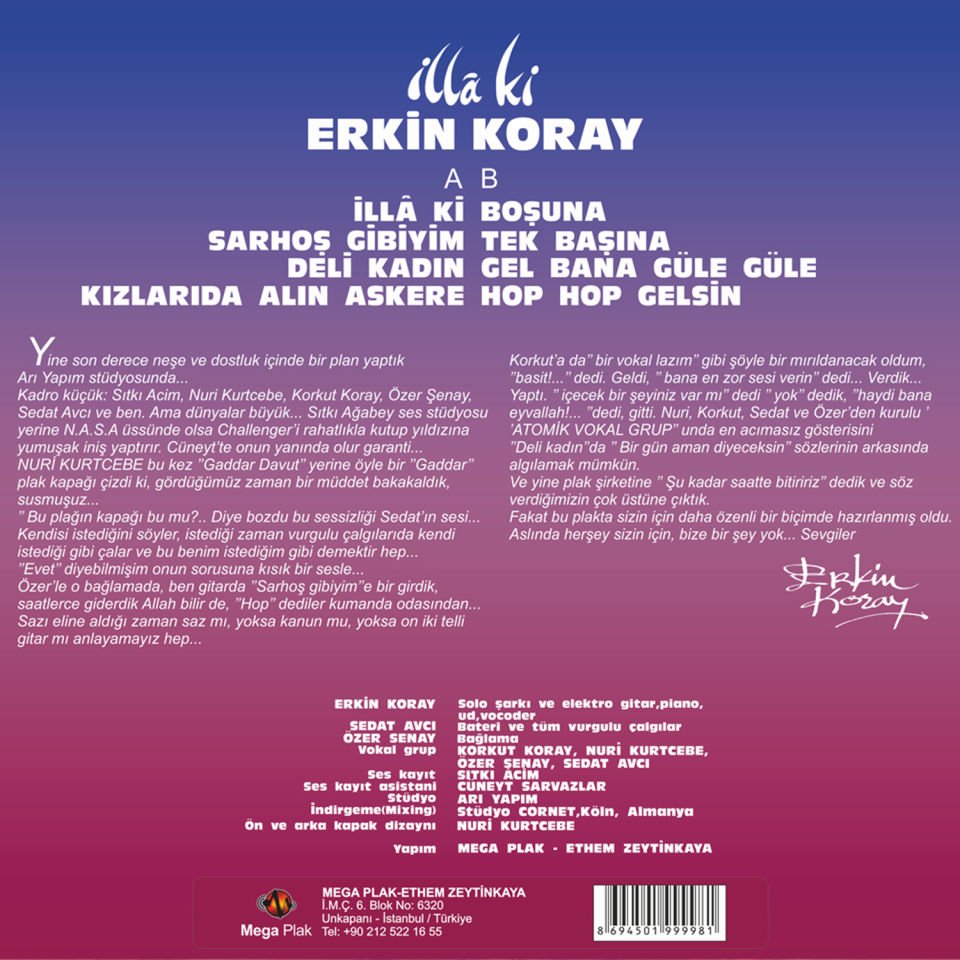 ERKİN KORAY - İLLA Kİ (1983) - LP 2023 BASIM SARI RENKLİ SIFIR PLAK