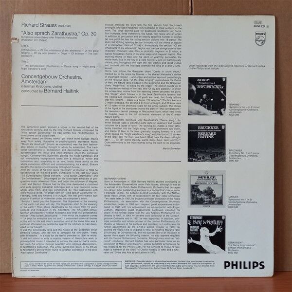 RICHARD STRAUSS: ALSO SPRACH ZARATHUSTRA / CONCERTGEBOUW-ORCHESTER, AMSTERDAM, BERNARD HAITINK - LP 2. EL PLAK