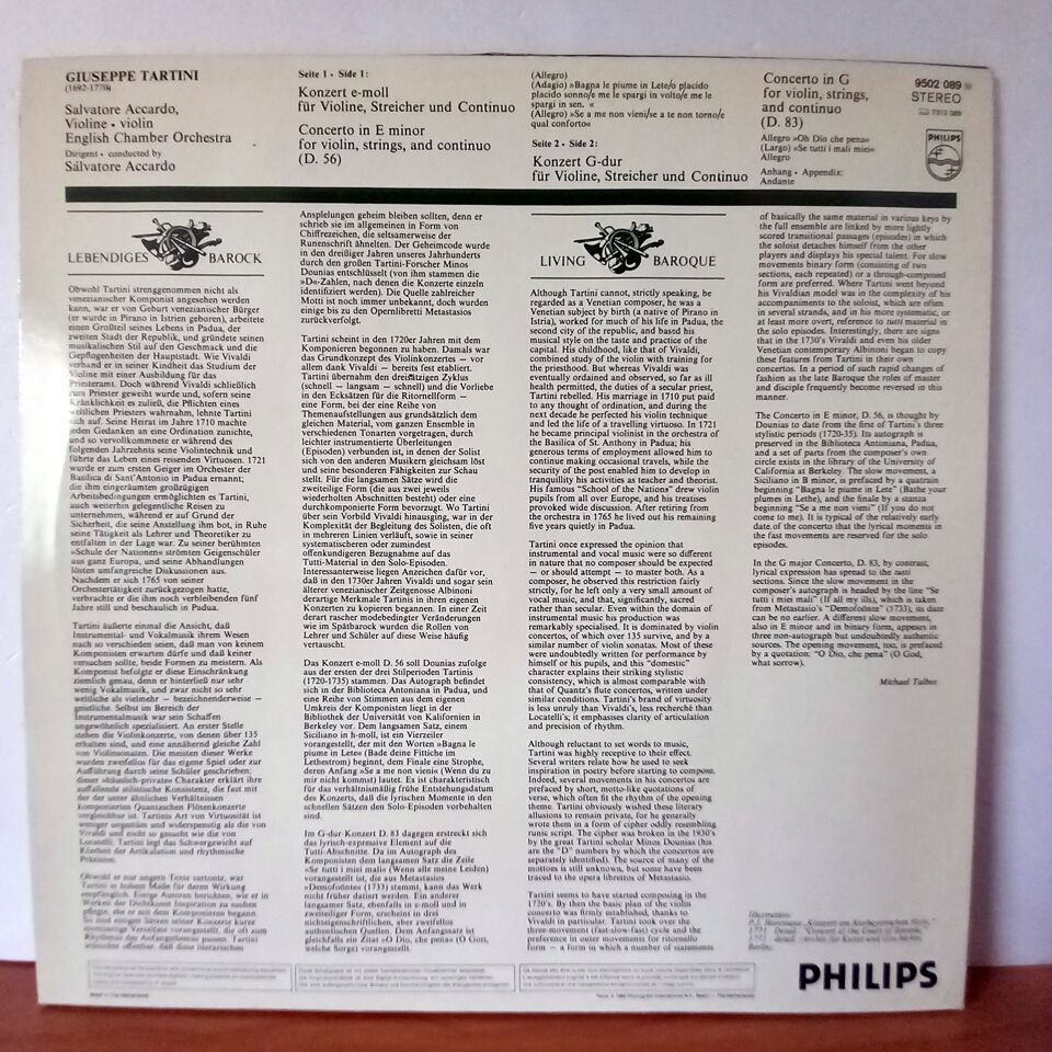GIUSEPPE TARTINI /  2 CONCERTI PER VIOLINO / SALVATORE ACCARDO, ENGLISH CHAMBER ORCHESTRA (1983) - LP 2.EL PLAK