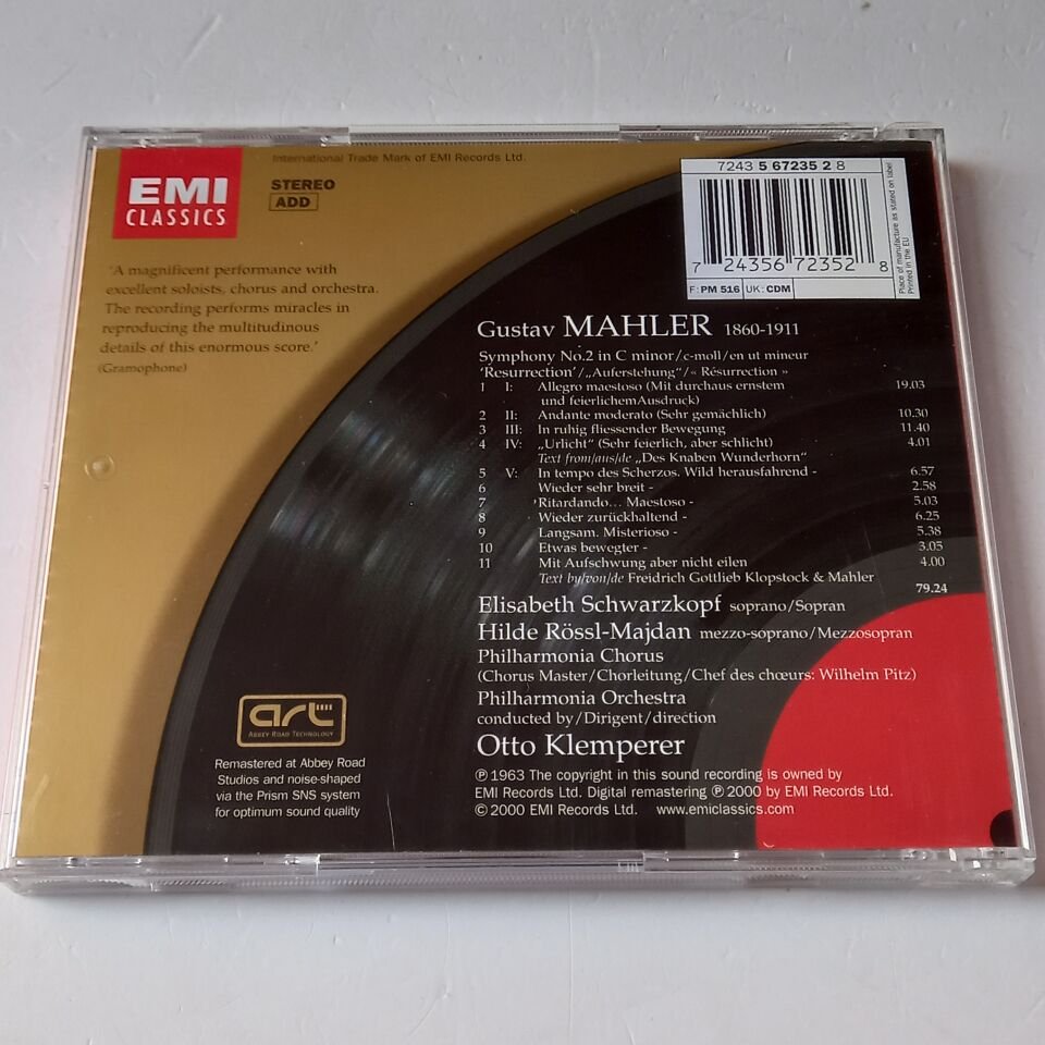 MAHLER: SYMPHONY NO.2 \'RESURRECTION\' - OTTO KLEMPERER, PHILHARMONIA CHORUS AND ORCHESTRA (1963) - CD REMASTERED 2000 REISSUE 2.EL
