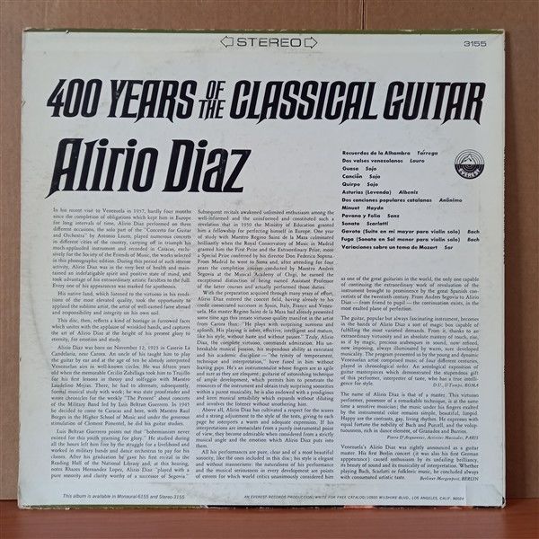 ALIRIO DIAZ – 400 YEARS OF THE CLASSICAL GUITAR - LP 2.EL PLAK