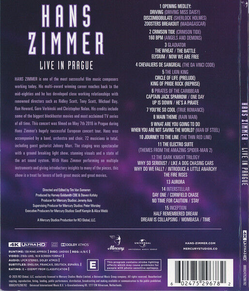 HANS ZIMMER - LIVE IN PRAGUE (2017) - 4K ULTRA HD / CARDSLEEVE AMBALAJINDA SIFIR ÜRÜN