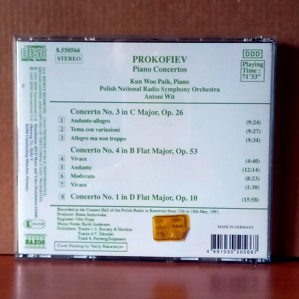 PROKOFIEV: PIANO CONCERTOS NO. 1, OP. 10 · NO. 3, OP. 26 · NO. 4, OP. 53 / KUN WOO PAIK, POLISH NATIONAL RADIO SYMPHONY ORCHESTRA, ANTONI WIT (1992) - CD 2.EL