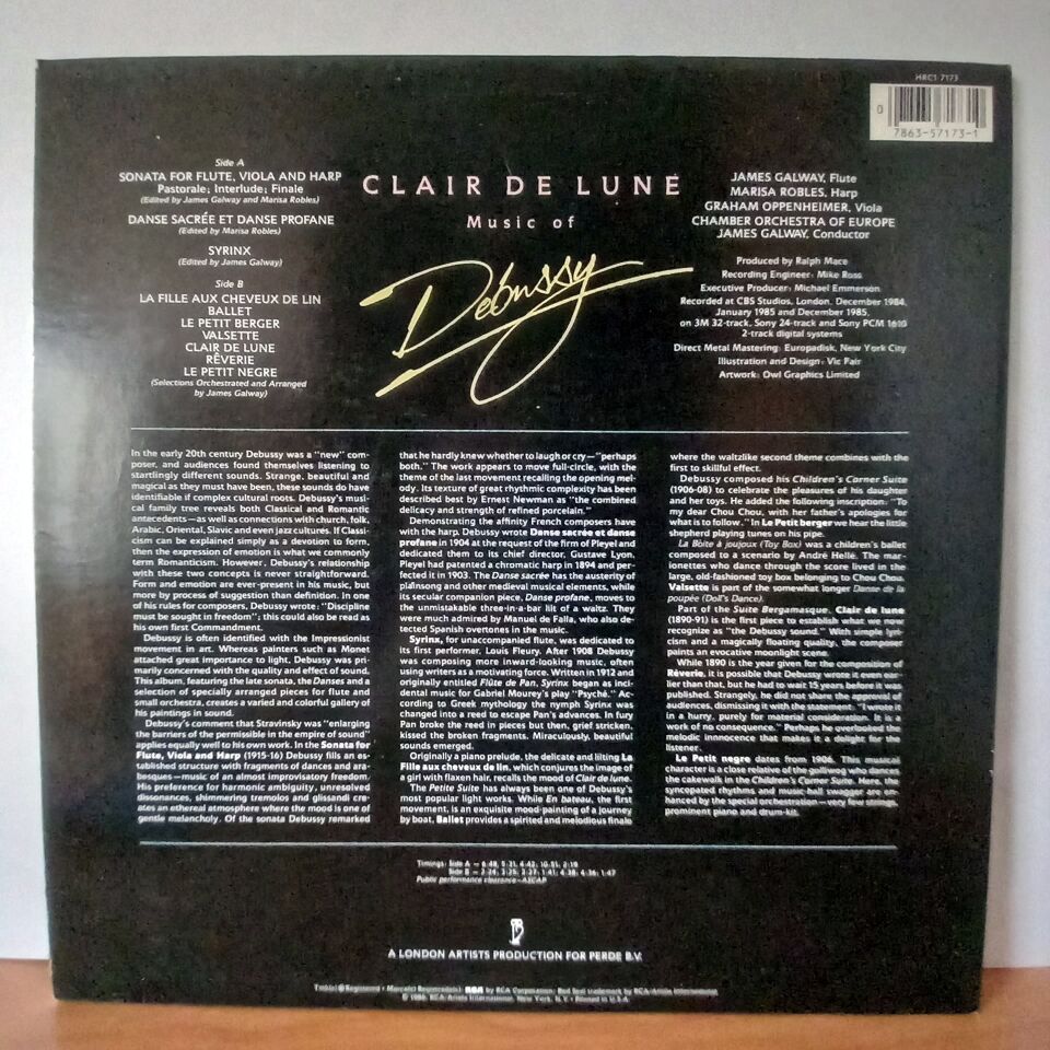 JAMES GALWAY, MARISA ROBLES, CLAIR DE LUNE / DEBUSSY / GRAHAM OPPENHEIMER, THE CHAMBER ORCHESTRA OF EUROPE (1986) - LP 2.EL PLAK