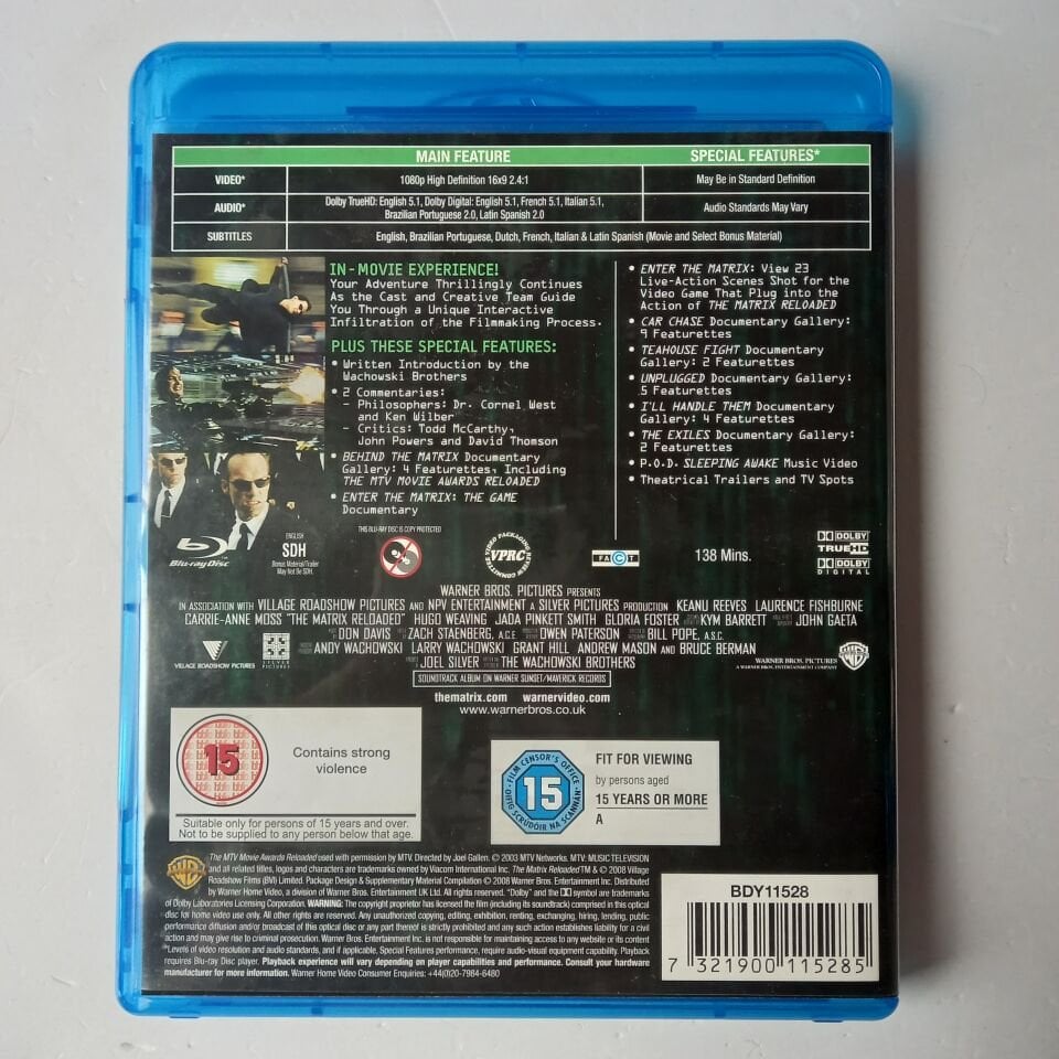 MATRIX RELOADED - KEANU REEVES - LAURENCE FISHBURNE -  BLU-RAY 2.EL