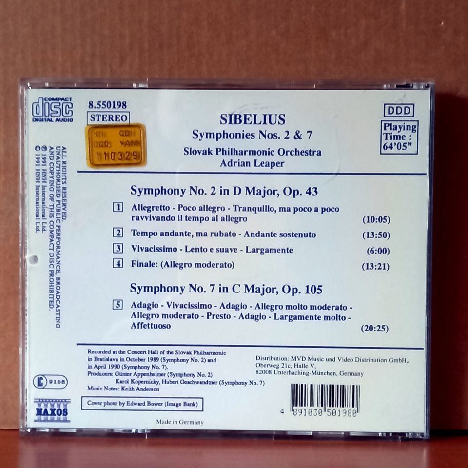 SIBELIUS: SYMPHONIES NOS. 2 & 7 / SLOVAK PHILHARMONIC ORCHESTRA, ADRIAN LEAPER (1991) - CD 2.EL