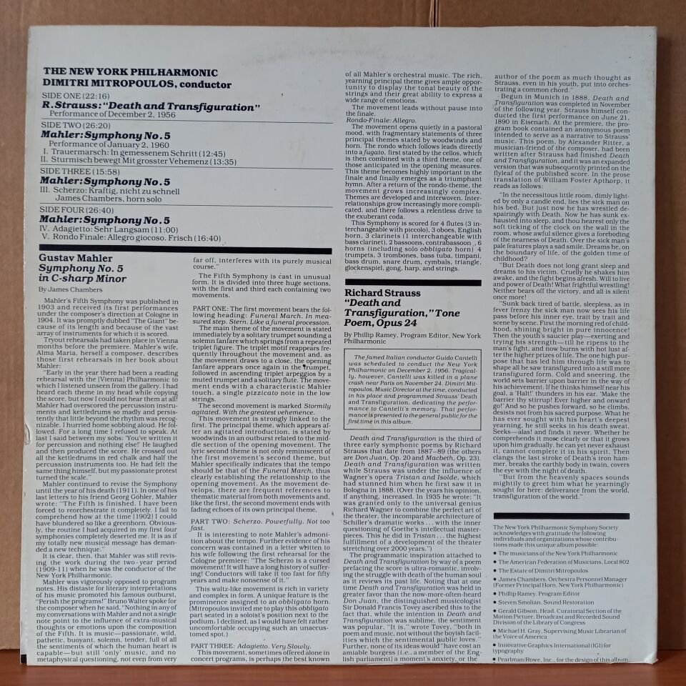 MAHLER SYMPHONY NO. 5, STRAUSS ''DEATH AND TRANSFIGURATION'' / DIMITRI MITROPOULOS, THE NEW YORK PHILHARMONIC ORCHESTRA (1981) - 2LP 2.EL PLAK