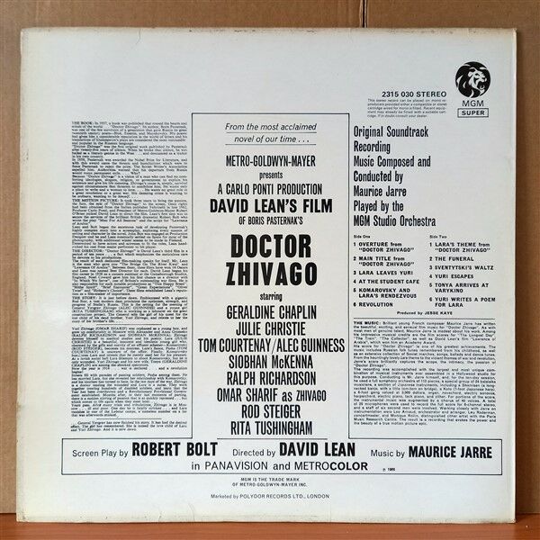 DOCTOR ZHIVAGO / THE ORIGINAL SOUNDTRACK ALBUM / MAURICE JARRE - LP 2.EL PLAK