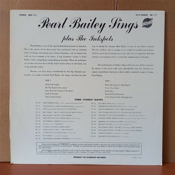 PEARL BAILEY PLUS THE INKSPOTS – PEARL BAILEY SINGS PLUS THE INKSPOTS (1960) - LP 2. EL PLAK