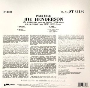 JOE HENDERSON - INNER URGE (1966) - LP 180GR 2022 EDITION BLUE NOTE CLASSIC VINYL SERIES SIFIR PLAK