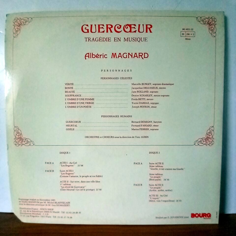 GUERCOEUR : TRAGEDIE EN MUSIQUE / ALBERIC MAGNARD, TONY AUBIN (1985) - 2LP 2.EL PLAK