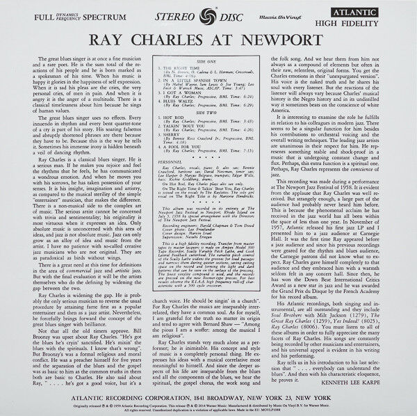 RAY CHARLES - RAY CHARLES AT NEWPORT (1958) - LP 2014 REISSUE 180GR SIFIR PLAK
