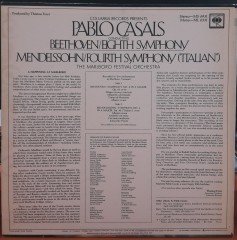 BEETHOVEN: SYMPHONY NO.8, MENDELSSOHN: SYMPHONY NO.4, PABLO CASALS - PLAK 2.EL
