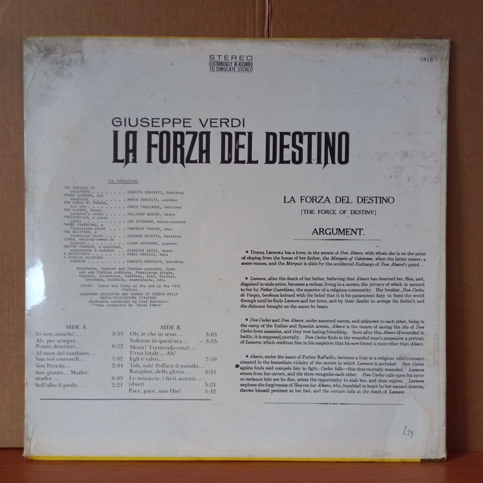 GIUSEPPE VERDI: HIGHLIGHTS FROM LA FORZA DEL DESTINO / MARIA CANIGLIA, CARLO TAGLIABUE, GALLIANO MASSINI, EBE STIGNANI, TANCREDI PASERO, ERNESTO DOMINICI - LP DÖNEM BASKISI SIFIR PLAK